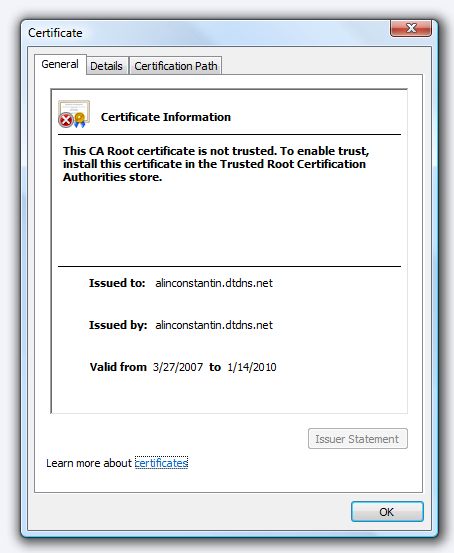 On Vista, the certificate page does not have Install button